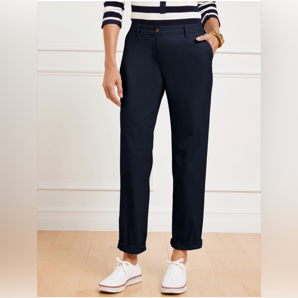 Talbots Navy Cropped Straight Ankle Pants with Cuffed Hem